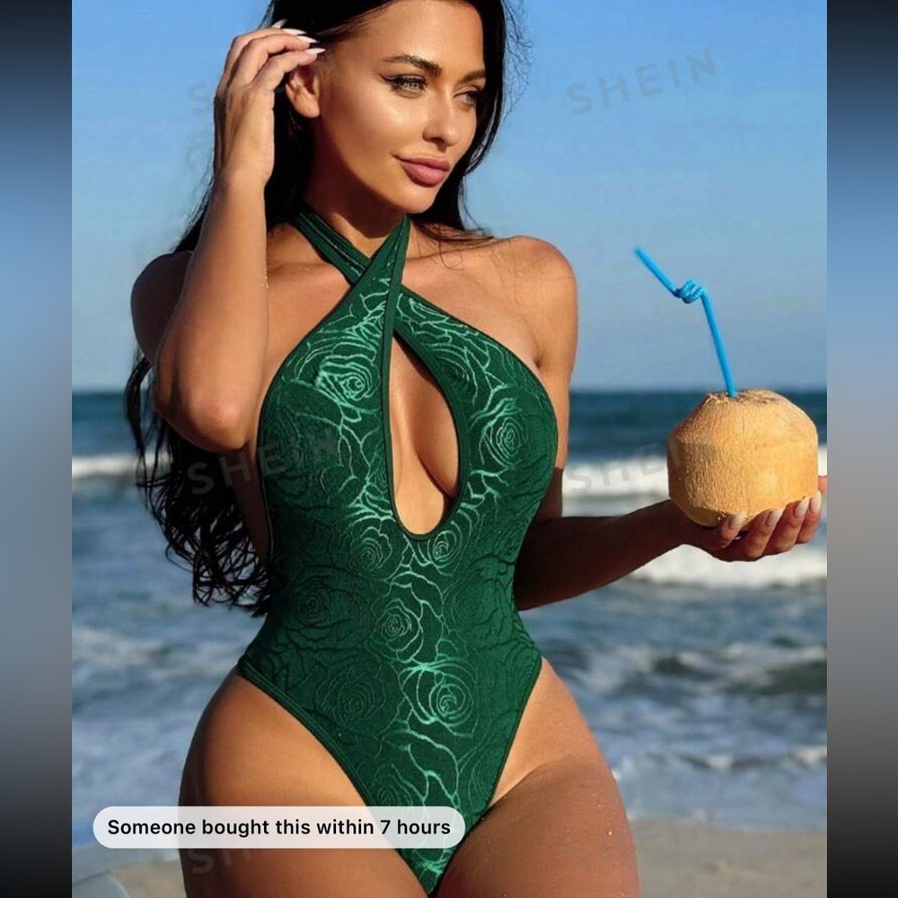 Brand New Size Medium Cut-Out Design Cross Halter Neck One-Piece Swimsuit